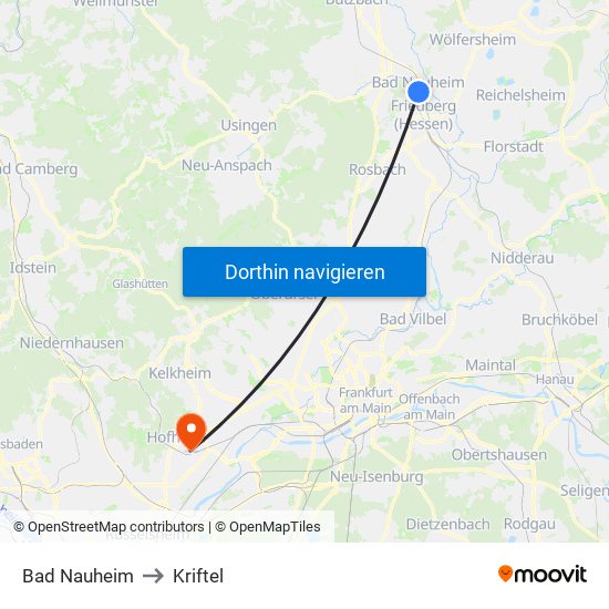 Bad Nauheim to Kriftel map