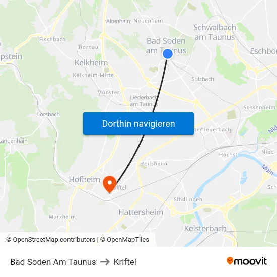 Bad Soden Am Taunus to Kriftel map