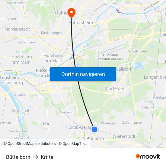 Büttelborn to Kriftel map