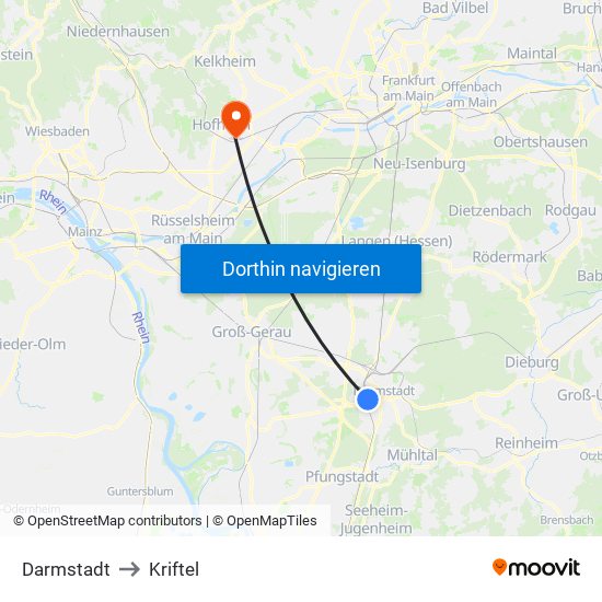 Darmstadt to Kriftel map