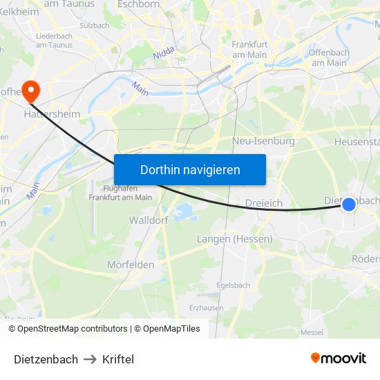 Dietzenbach to Kriftel map