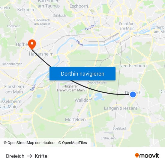 Dreieich to Kriftel map
