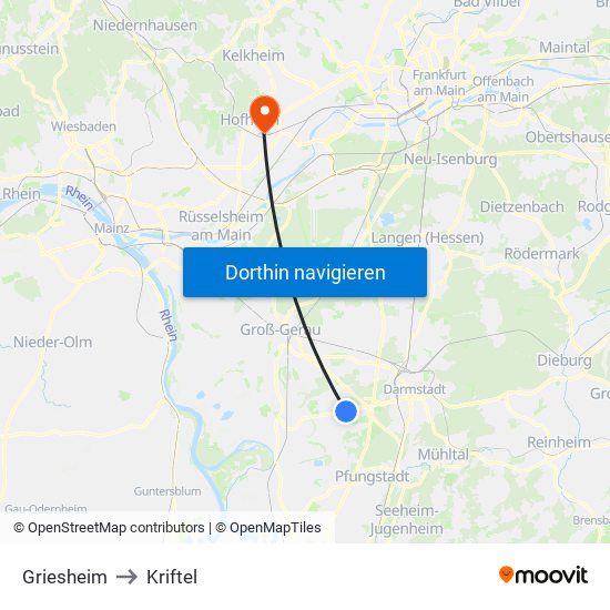 Griesheim to Kriftel map
