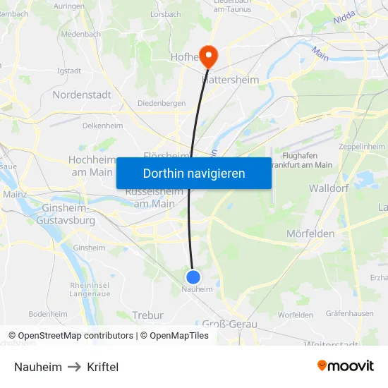 Nauheim to Kriftel map