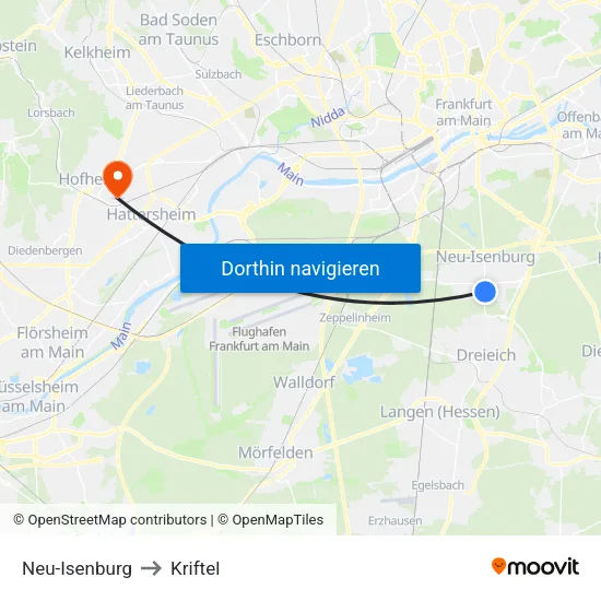 Neu-Isenburg to Kriftel map
