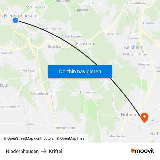 Niedernhausen to Kriftel map