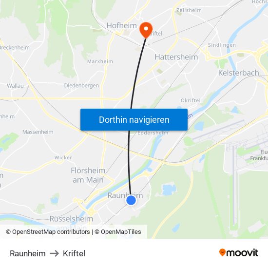 Raunheim to Kriftel map