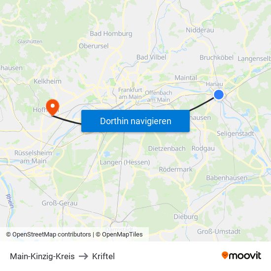 Main-Kinzig-Kreis to Kriftel map