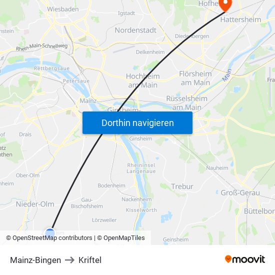 Mainz-Bingen to Kriftel map