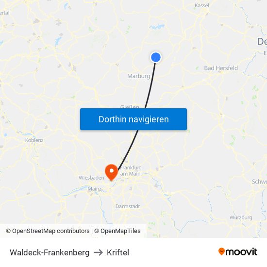 Waldeck-Frankenberg to Kriftel map