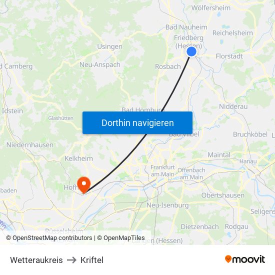 Wetteraukreis to Kriftel map