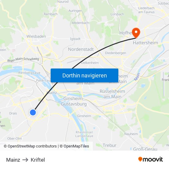 Mainz to Kriftel map