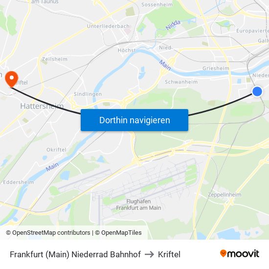 Frankfurt (Main) Niederrad Bahnhof to Kriftel map