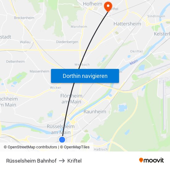 Rüsselsheim Bahnhof to Kriftel map