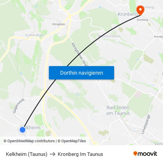 Kelkheim (Taunus) to Kronberg Im Taunus map
