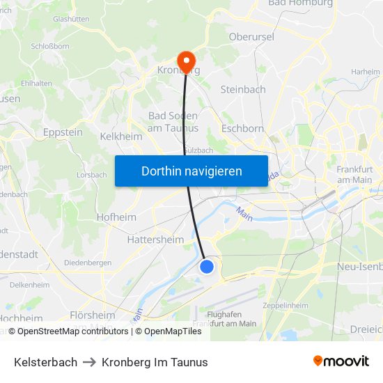 Kelsterbach to Kronberg Im Taunus map