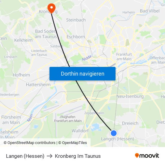 Langen (Hessen) to Kronberg Im Taunus map