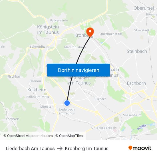Liederbach Am Taunus to Kronberg Im Taunus map