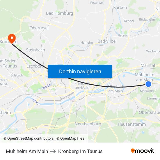 Mühlheim Am Main to Kronberg Im Taunus map