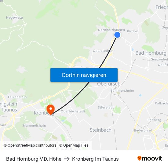 Bad Homburg V.D. Höhe to Kronberg Im Taunus map