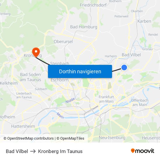 Bad Vilbel to Kronberg Im Taunus map