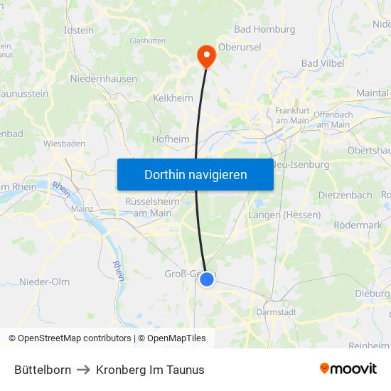 Büttelborn to Kronberg Im Taunus map