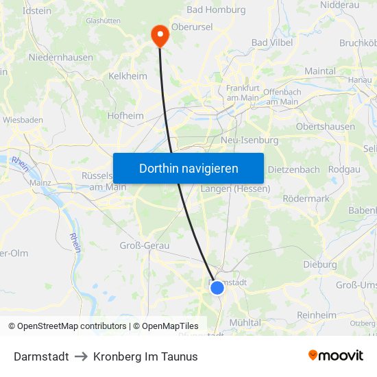 Darmstadt to Kronberg Im Taunus map
