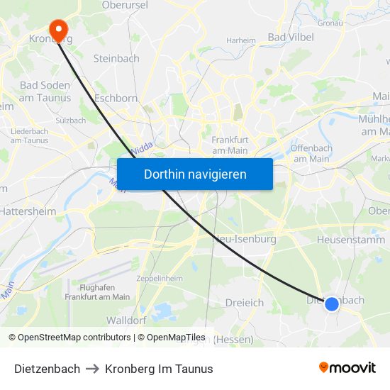 Dietzenbach to Kronberg Im Taunus map