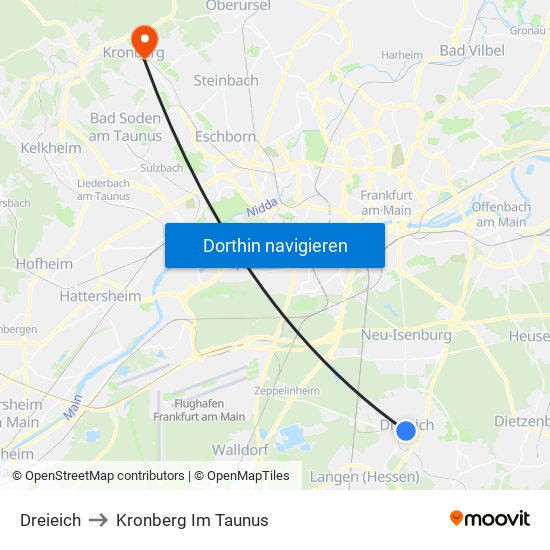 Dreieich to Kronberg Im Taunus map