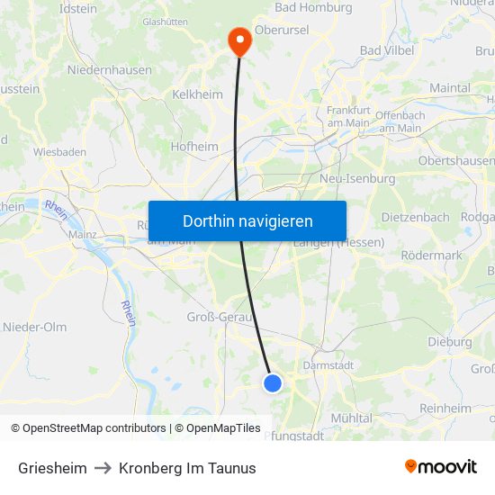 Griesheim to Kronberg Im Taunus map