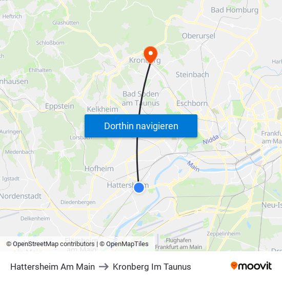 Hattersheim Am Main to Kronberg Im Taunus map