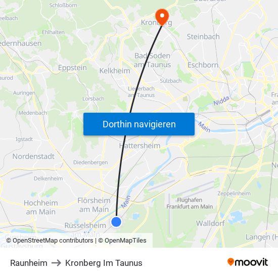 Raunheim to Kronberg Im Taunus map