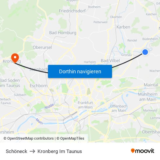 Schöneck to Kronberg Im Taunus map