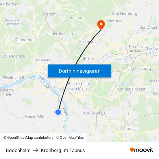 Bodenheim to Kronberg Im Taunus map