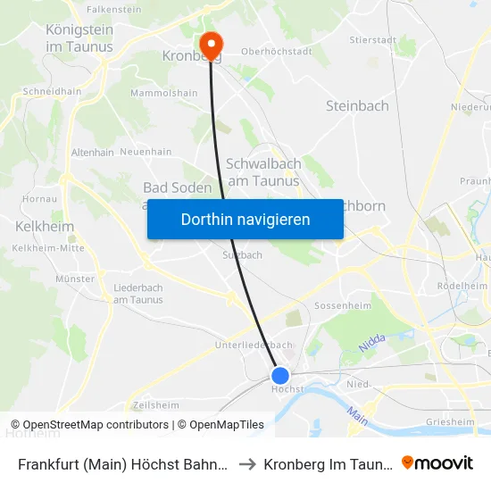 Frankfurt (Main) Höchst Bahnhof to Kronberg Im Taunus map