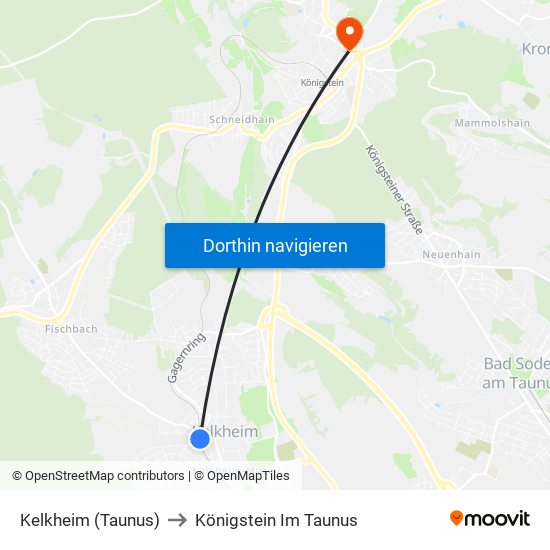 Kelkheim (Taunus) to Königstein Im Taunus map