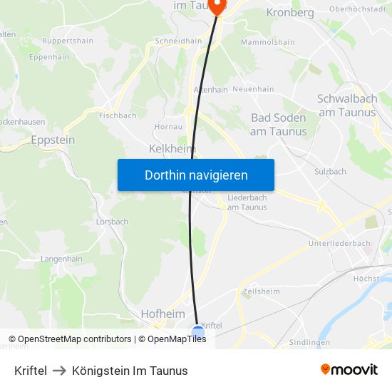Kriftel to Königstein Im Taunus map