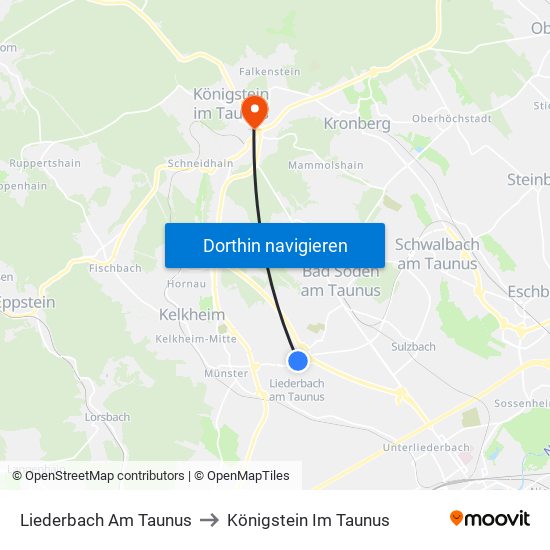 Liederbach Am Taunus to Königstein Im Taunus map