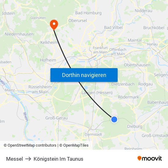 Messel to Königstein Im Taunus map