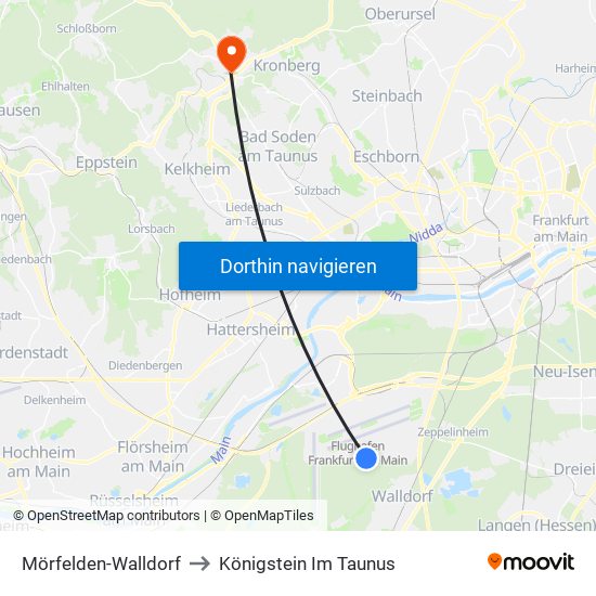 Mörfelden-Walldorf to Königstein Im Taunus map