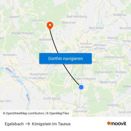 Egelsbach to Königstein Im Taunus map