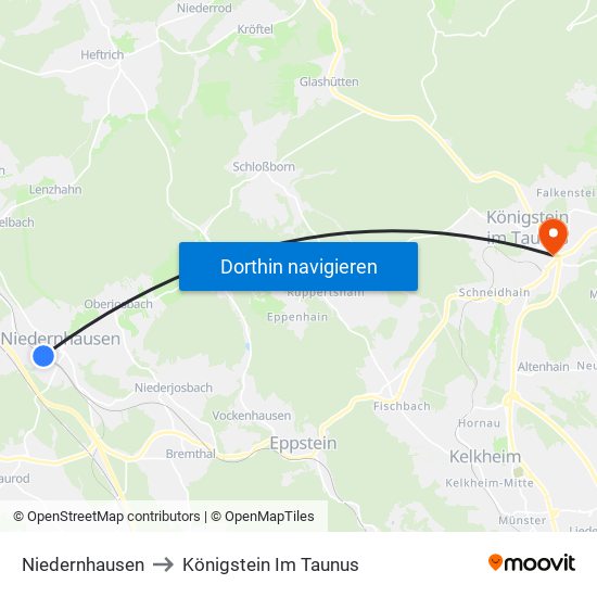 Niedernhausen to Königstein Im Taunus map