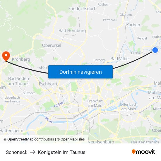 Schöneck to Königstein Im Taunus map