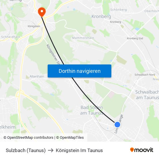 Sulzbach (Taunus) to Königstein Im Taunus map