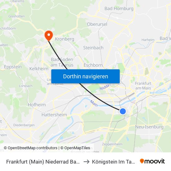 Frankfurt (Main) Niederrad Bahnhof to Königstein Im Taunus map