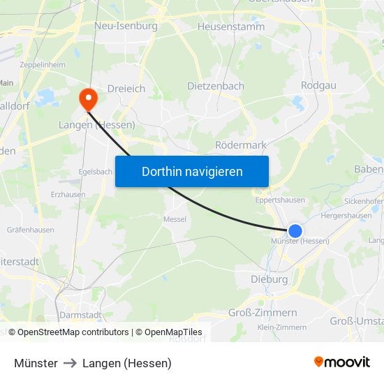 Münster to Langen (Hessen) map