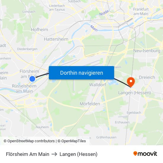 Flörsheim Am Main to Langen (Hessen) map