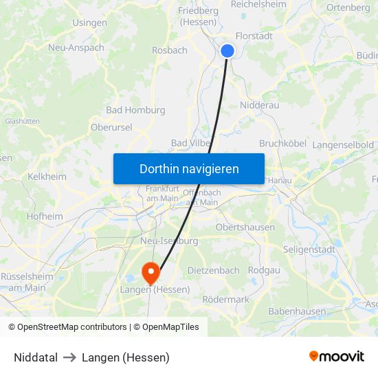 Niddatal to Langen (Hessen) map