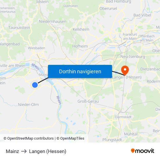 Mainz to Langen (Hessen) map