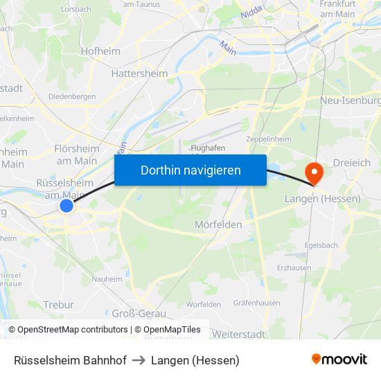 Rüsselsheim Bahnhof to Langen (Hessen) map